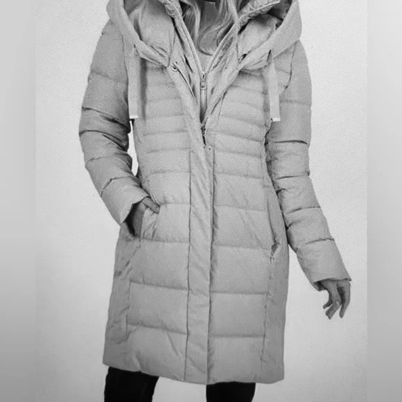 SZ M Tahari Tan Hooded Puffer Coat - Picture 11 of 13